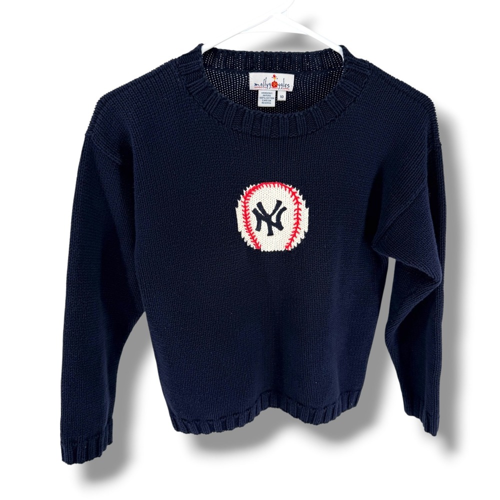 Molly Goggles New York Yankees Handknit Cotton Sweater Navy Blue Women Size 10